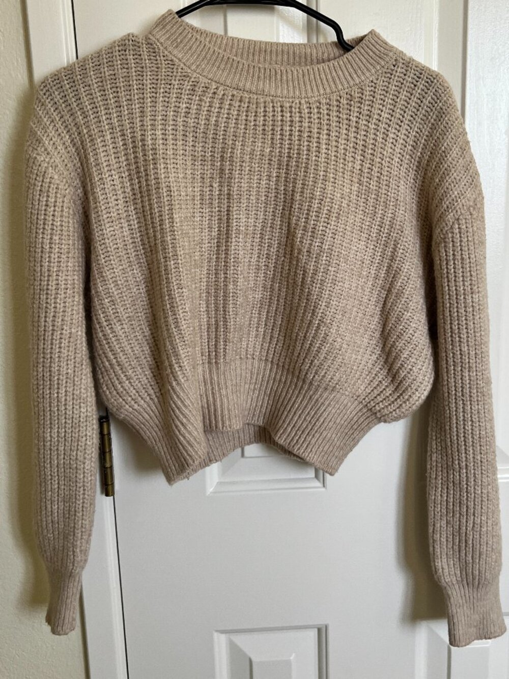 Women Soft Crop Pullover Sweater, Tan, Size S